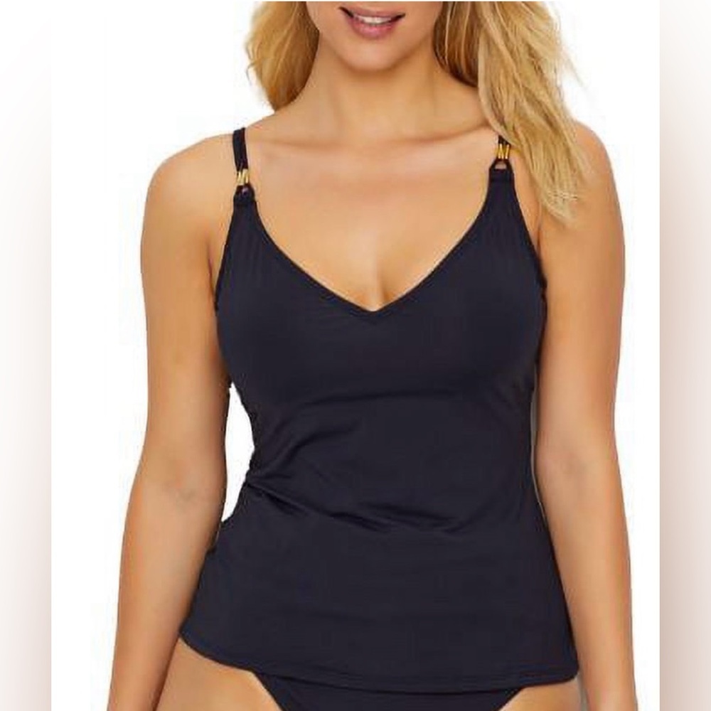 NWT Bleu Rod Beattie Aruba Bleu Tankini Black Lace Up Back Gold Hardware Szโ 10